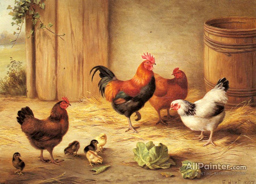 Edgar Hunt Chickens In A Barnyard Oil Painting Reproductions For Sale   Edgar Hunt Chickens In A Barnyard 216051 