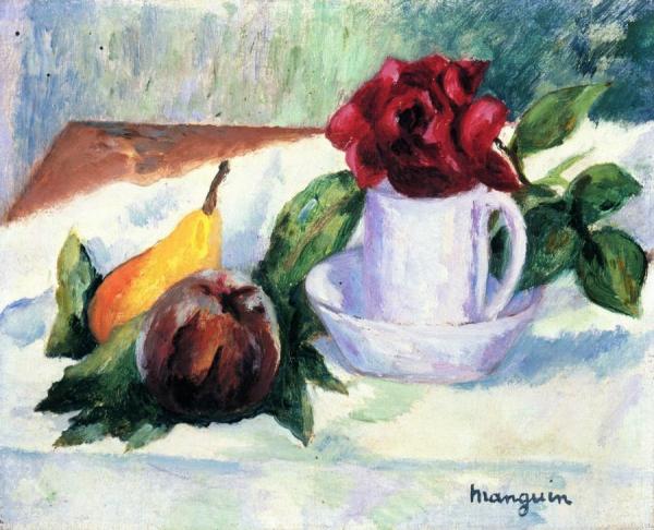 Still Life with a Copper Pitcher & Fruit - Henri Manguin