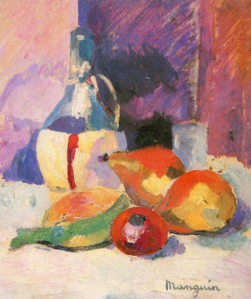 Still Life with a Copper Pitcher & Fruit - Henri Manguin