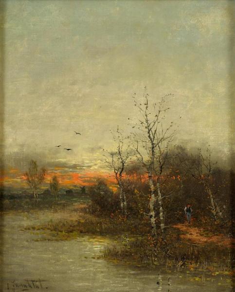 Johann Jungblut Summer Landscape With Fishermen Oil Painting 