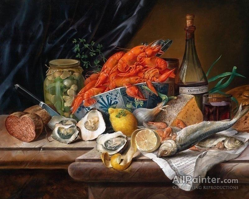 Joseph Schuster Still Life With Clock Oil Painting Reproductions