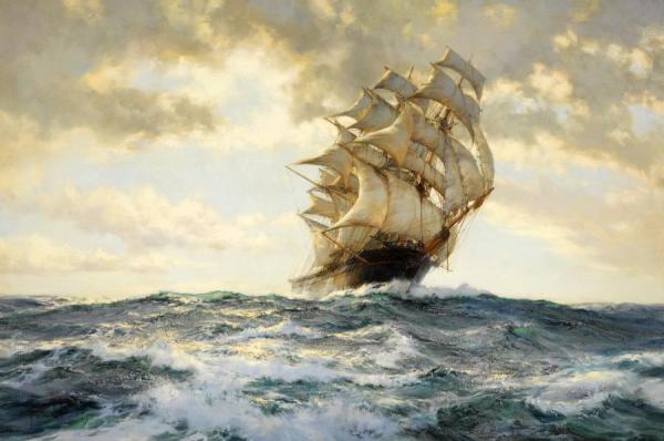 The Rising Wind by Montague Dawson, Custom Framed